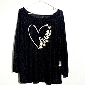 New Ava James Love Heart Sweater Knit Top Shirt 3X